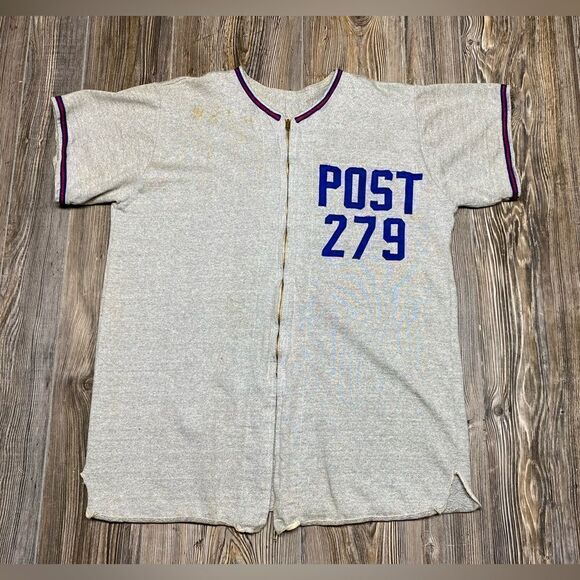 Vintage Other - Vintage 1980’s Baseball Jersey Men’s Large Jacksonville Post 279 Gray Distressed